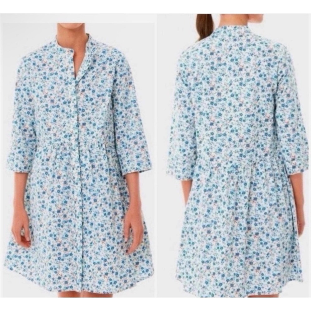 Tuckernuck Floral Drop Waist Dress Women Large Blue White Excellent Mini Pockets